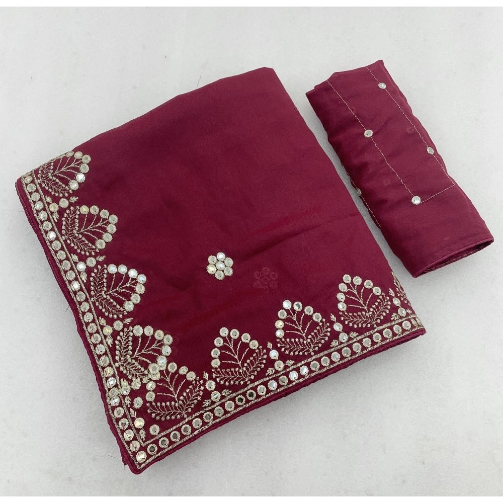 Women's Georgette Embellished Saree With Unstitched Blouse 5.5mtr (maroon) | Women Signature Collection