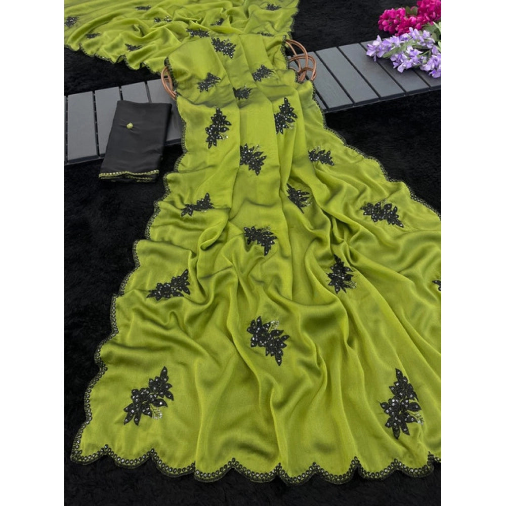 Women's Viscose Silk Embroidered Saree With Unstitched Blouse 5.5mtr (green) | Women Signature Collection