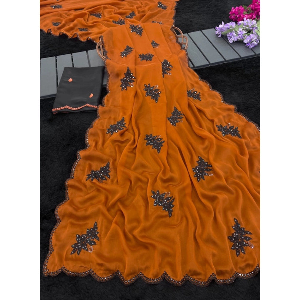 Women's Viscose Silk Embroidered Saree With Unstitched Blouse 5.5mtr (orange) | Women Signature Collection
