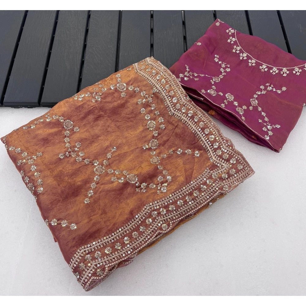 Women's Silk Embellished Saree With Unstitched Blouse 5.5mtr (peach) | Women Signature Collection