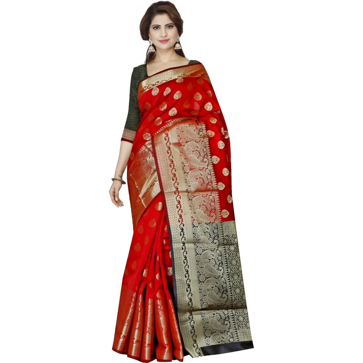 Women's Jacquard Woven Saree With Unstitched Blouse 5.5mtr (red) | Women Signature Collection