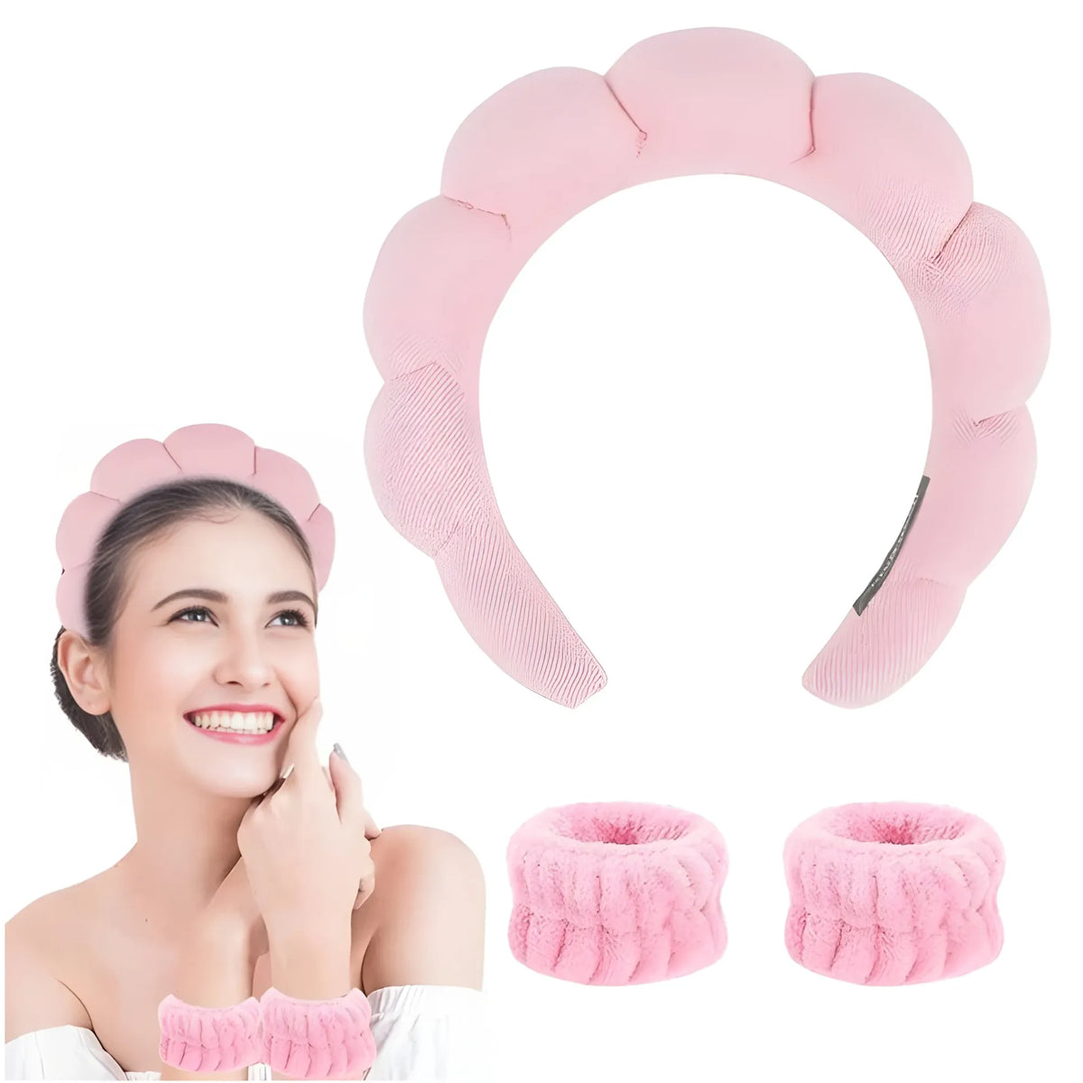 Rose Essential Spa Headband And Wristband Set