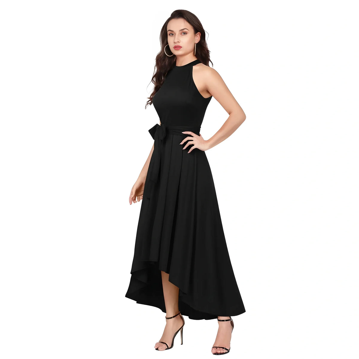 Women's Polyster Solid Halter Neck Sleeveless Dress (black) | Women Signature Collection