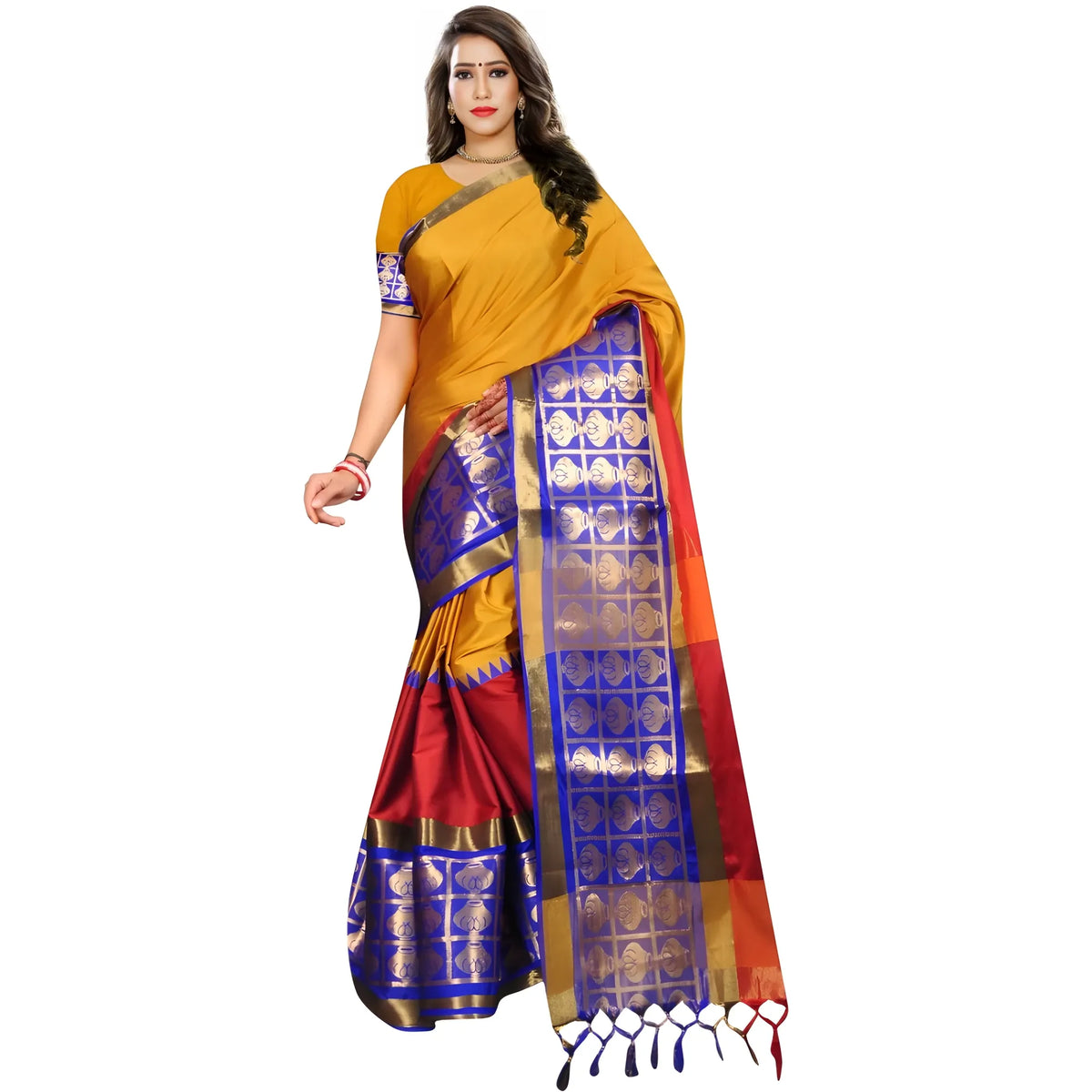 Women's Jacquard Woven Saree With Unstitched Blouse 5.5mtr (mustard) | Women Signature Collection
