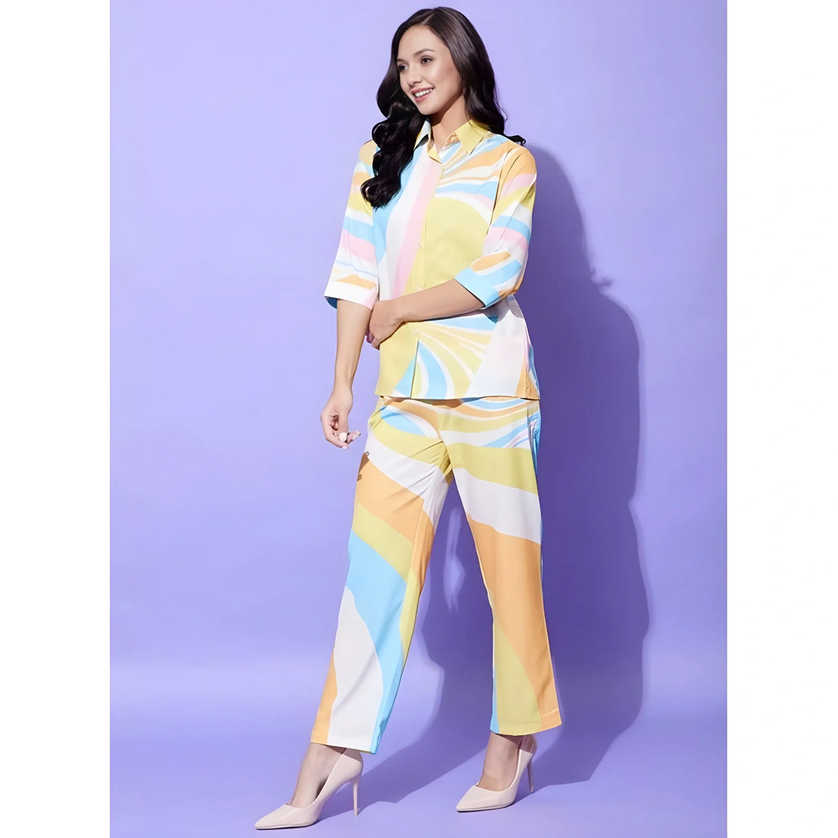 Women's Polyester Colour Blocking 3 4th Sleeve Co Ord Set (multicolor) | Women Signature Collection