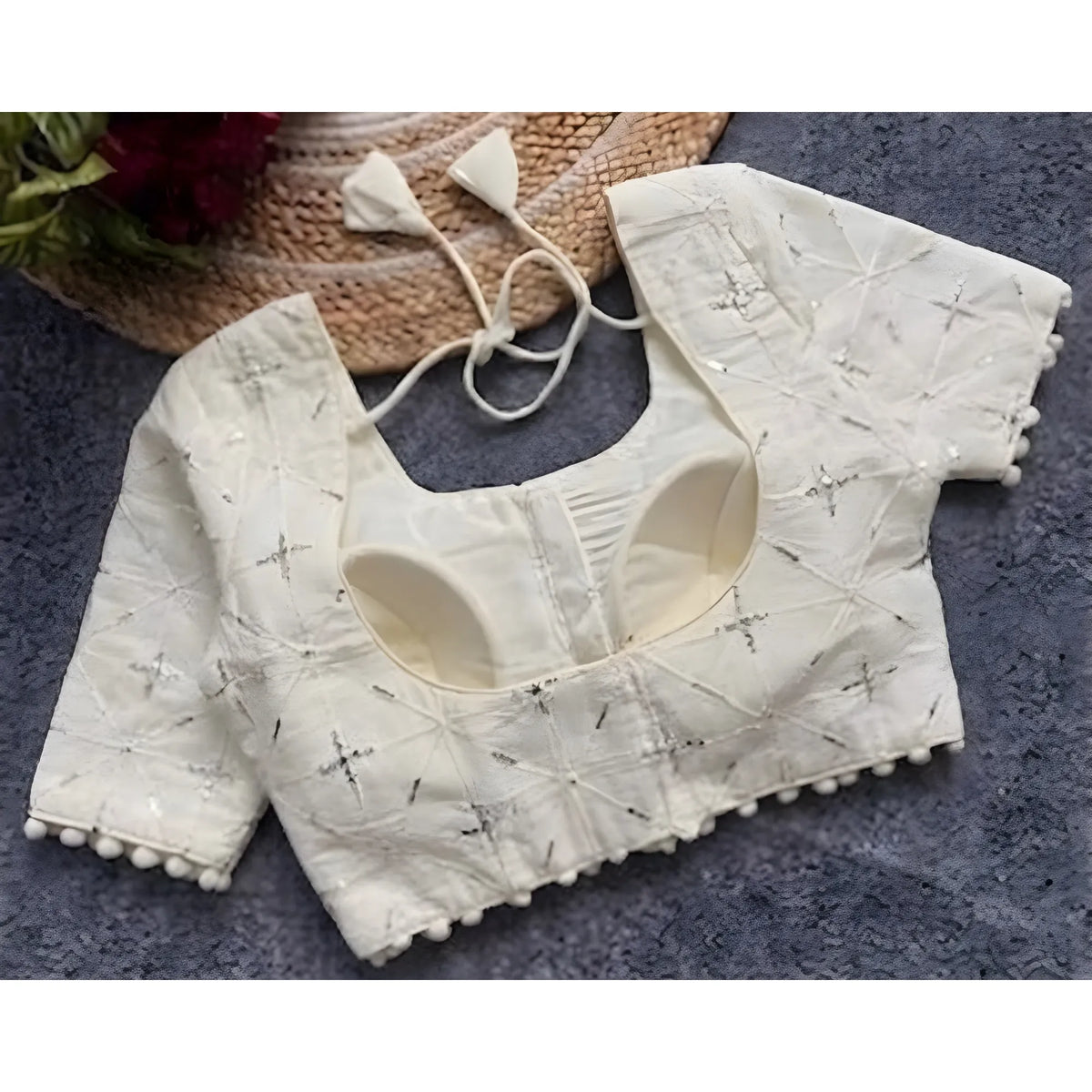 Ivory Pri Women's Cotton Printed Half sleeve Round Neck Padded Readymade Blouse
