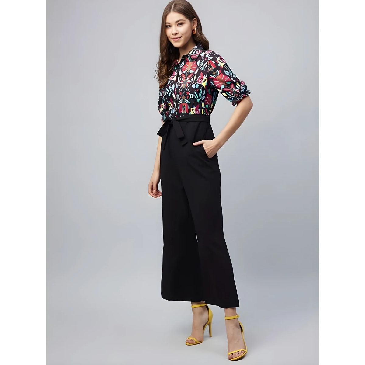 Women's Polyester Floral Short Sleeve Jumpsuit (multicolor) | Women Signature Collection