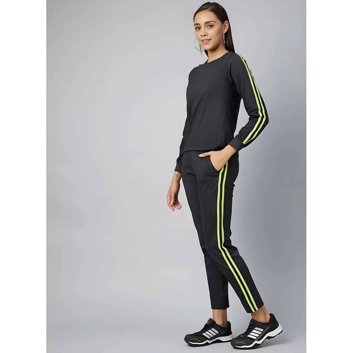 Women's Cotton Solid Long Sleeves Tracksuit (dark Grey Green) | Women Signature Collection