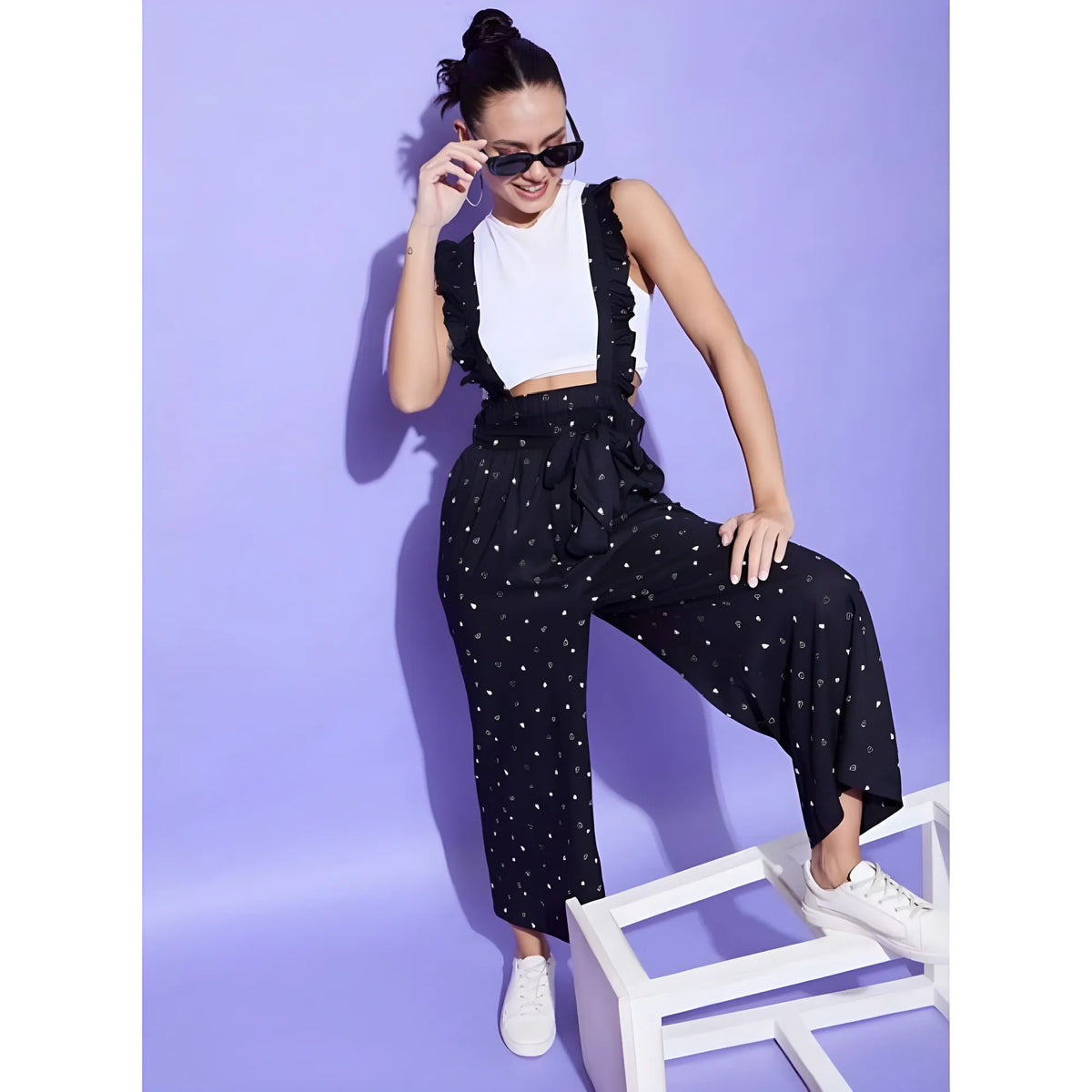 Women's Rayon Pinafore Shoulder Straps Jumpsuit (black) | Women Signature Collection
