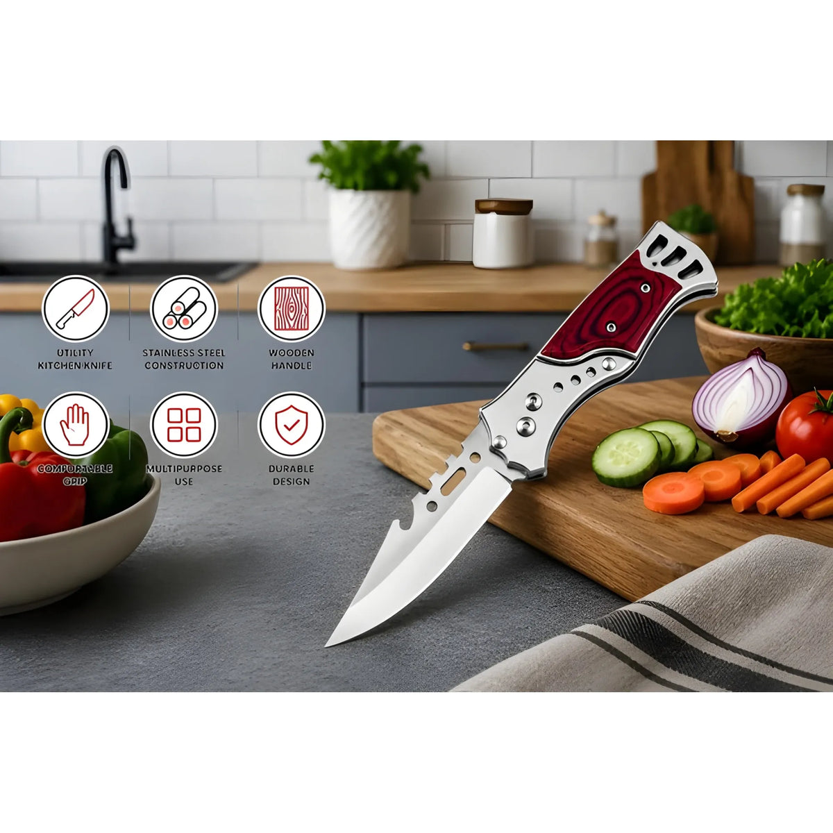 Sterling Essential Stainless Steel, Wood Knife With Wooden Handle
