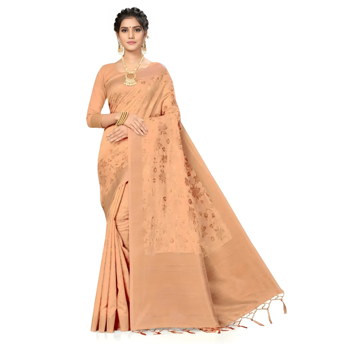 Women's Banarasi (spun Cotton) Saree (beige,5 6 Mtrs) | Women Signature Collection