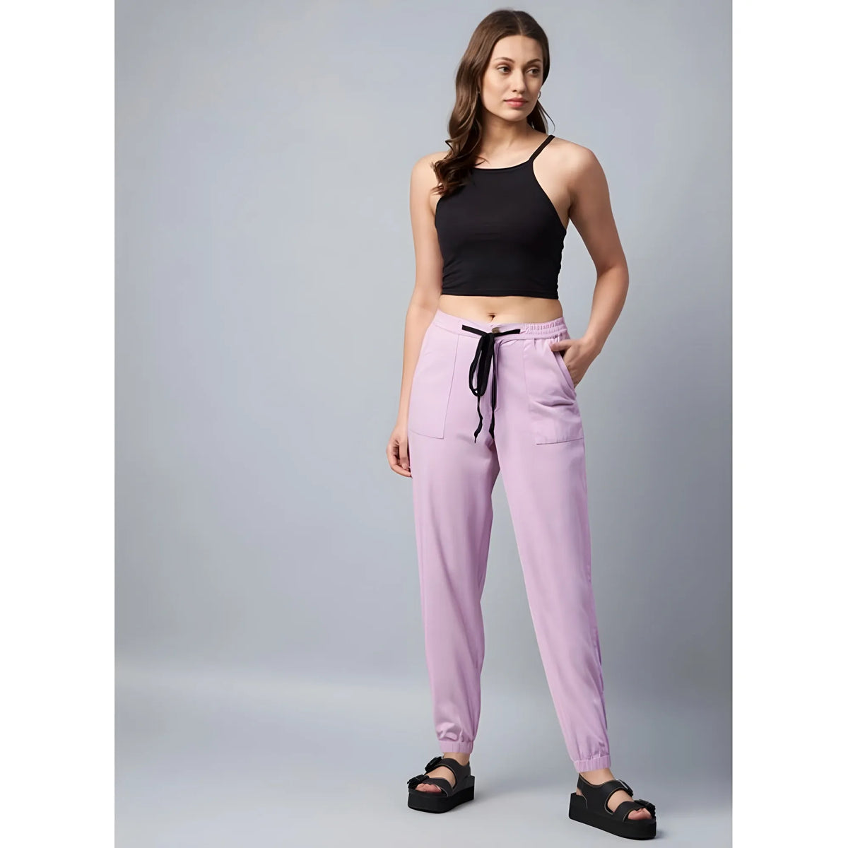 Women's Coton Twill Solid Elasticated Trousers (lavender) | Women Signature Collection