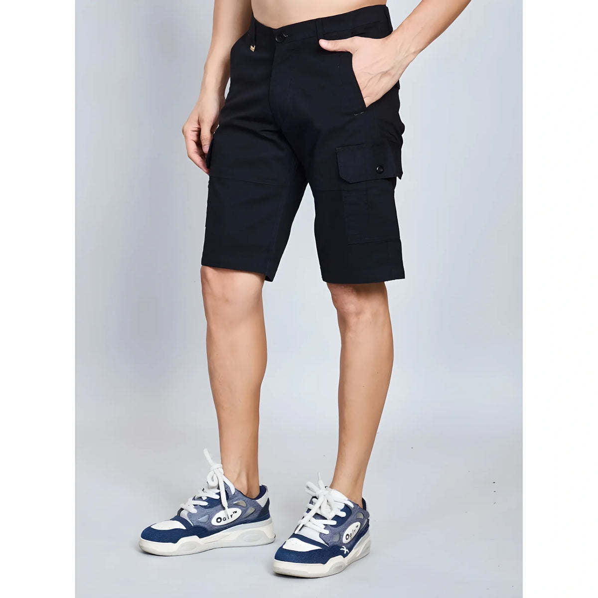 Men's Casual Cotton Solid Knee Length Cargo Shorts (black) | Men Signature Collection