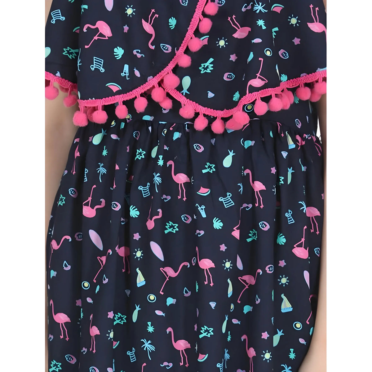 Girl's Rayon Flamingo Print Sleeveless Dress (black) | Kids Signature Collection