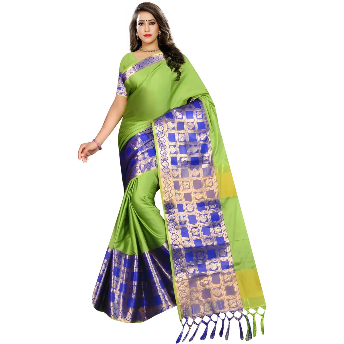 Women's Jacquard Woven Saree With Unstitched Blouse 5.5mtr (green) | Women Signature Collection