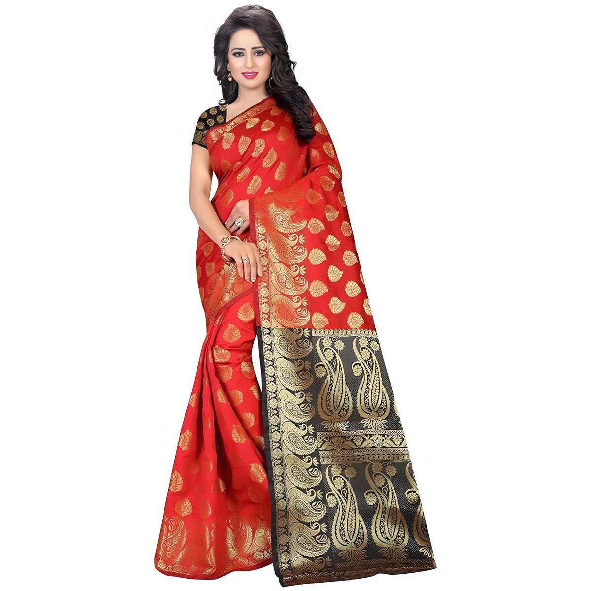 Women's Jacquard Woven Saree With Unstitched Blouse 5.5mtr (red) | Women Signature Collection