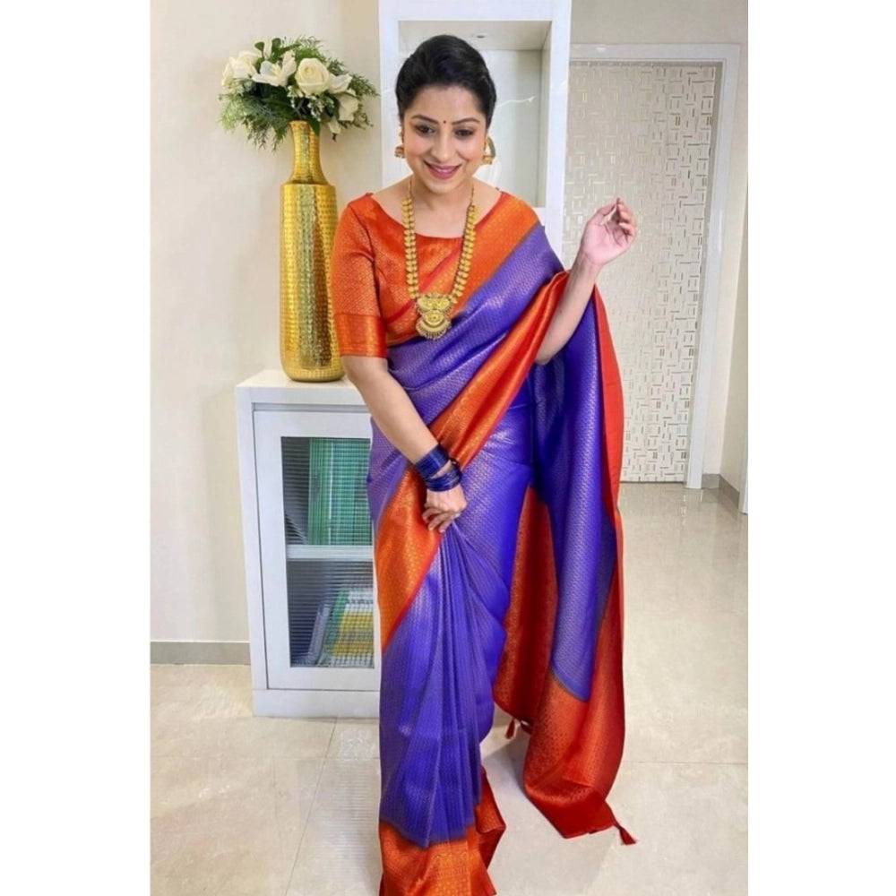 Women's Soft Lichi Silk Printed Saree With Unstitched Blouse 5.5mtr (blue) | Women Signature Collection
