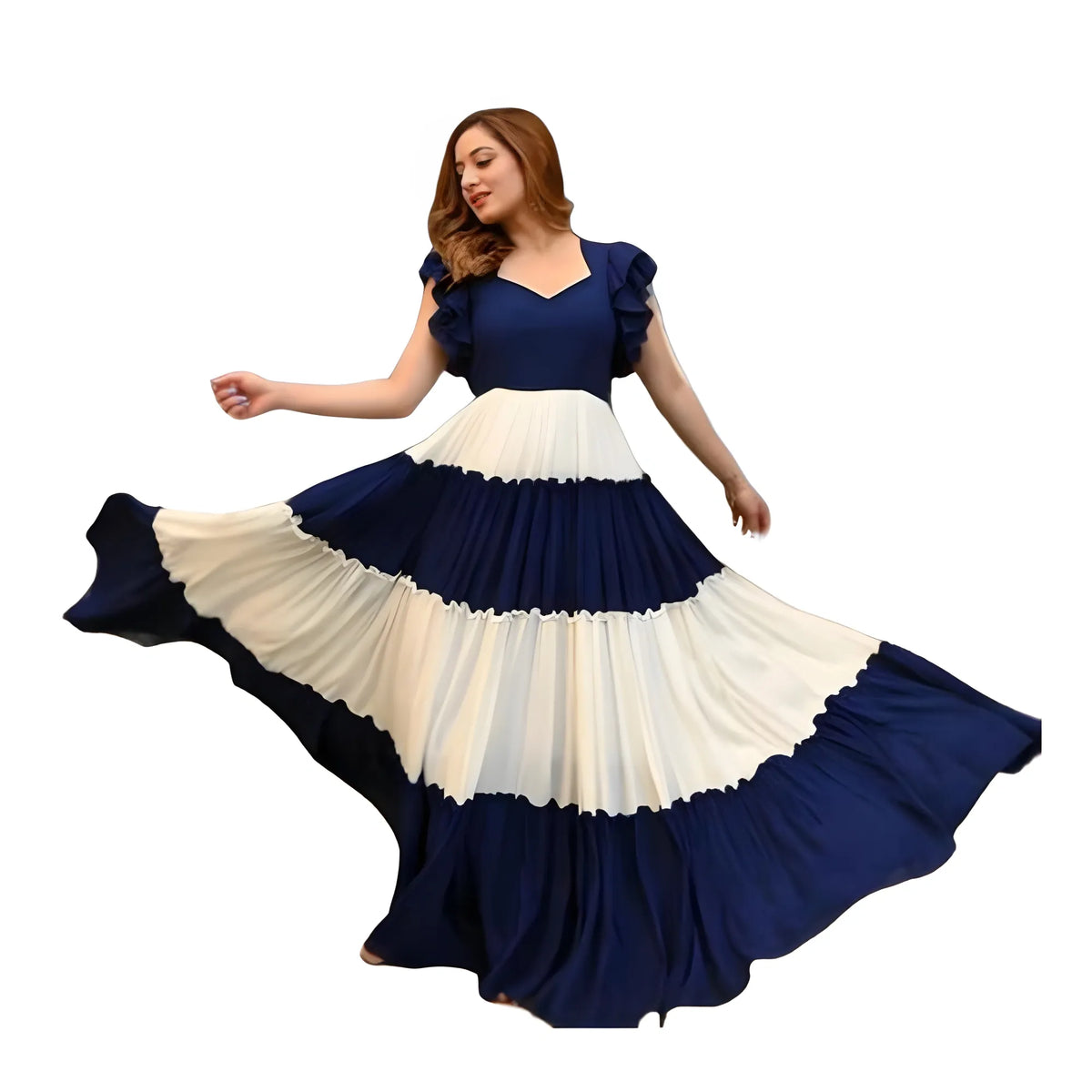 Women's Georgette Solid Half Sleeve Gown (blue White) | Women Signature Collection