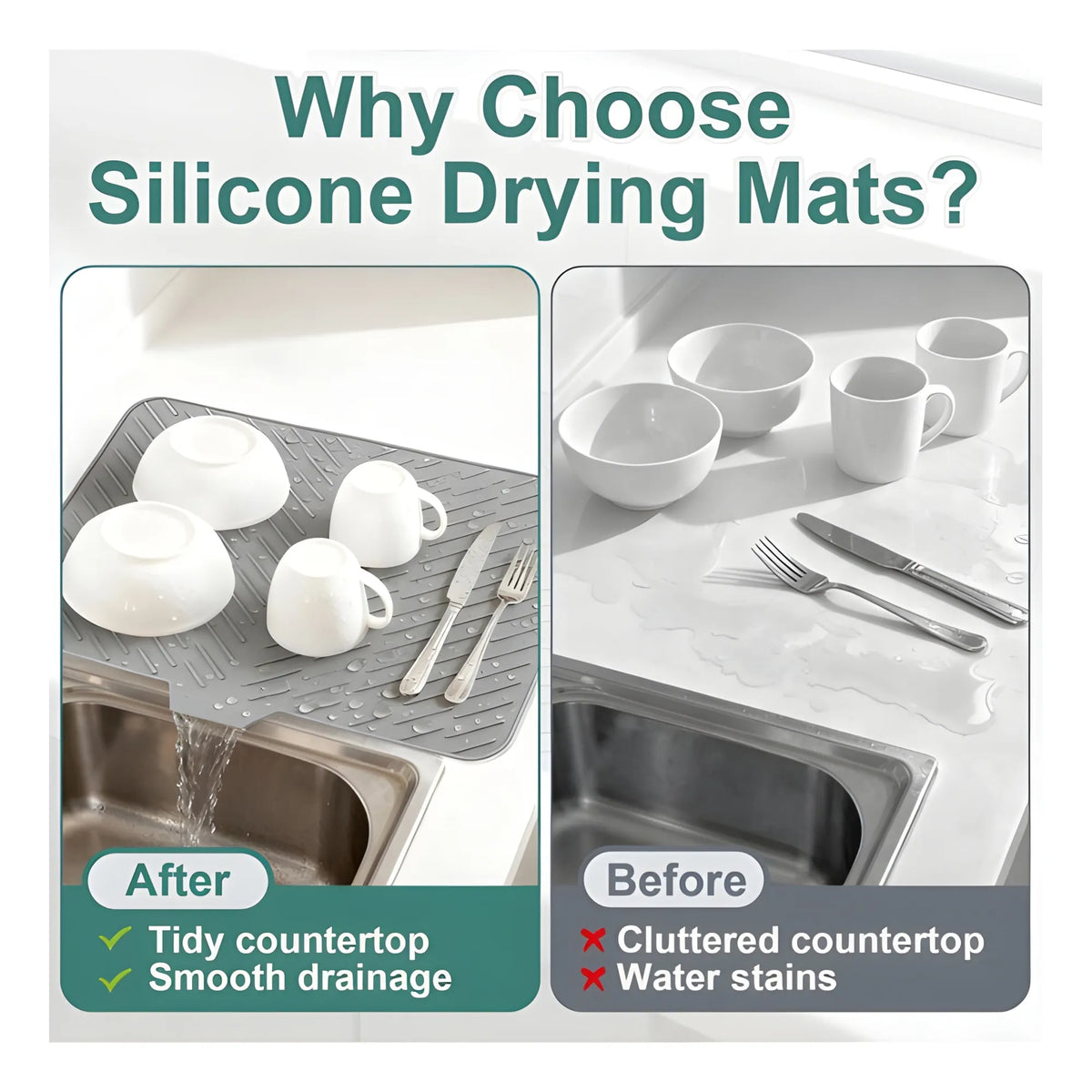 Slate Essential Silicone Dish Drying Mat Size 14*12 Inch