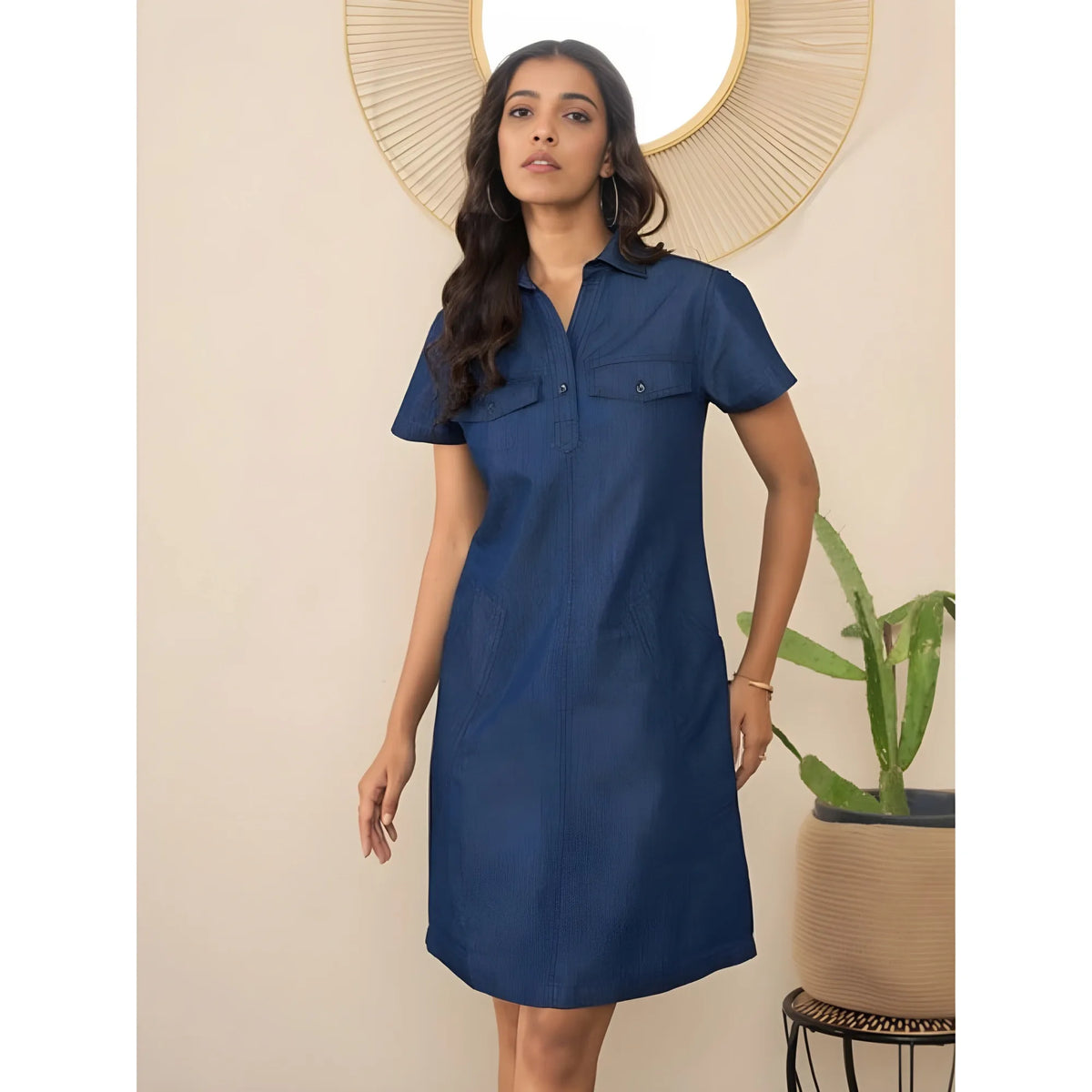 Women's Denim Solid Sleeveless Dress (blue) | Women Signature Collection