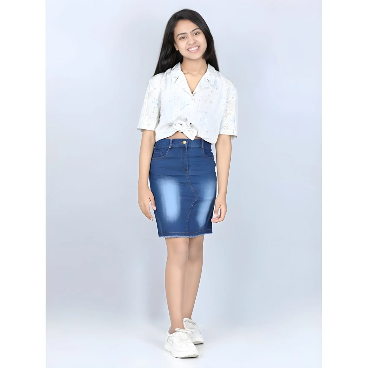 Girl's Denim Solid Buttoned Skirt (blue) | Kids Signature Collection