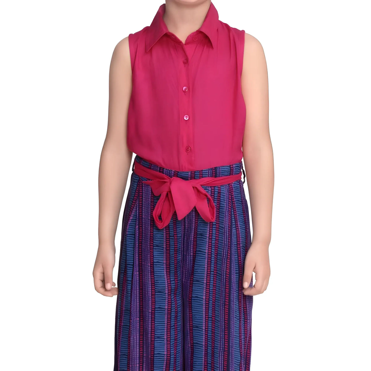 Girl's Rayon Colour Block Sleeveless Jumpsuit (pink Blue) | Kids Signature Collection