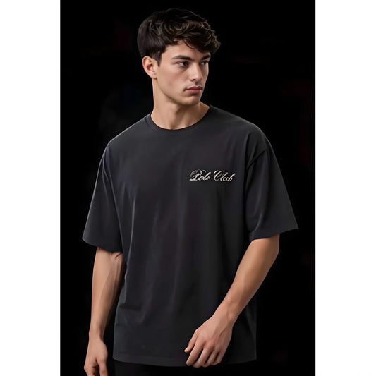 Men's Cotton Blend Printed Oversized Round Neck Half Sleeve T-Shirt (Grey)