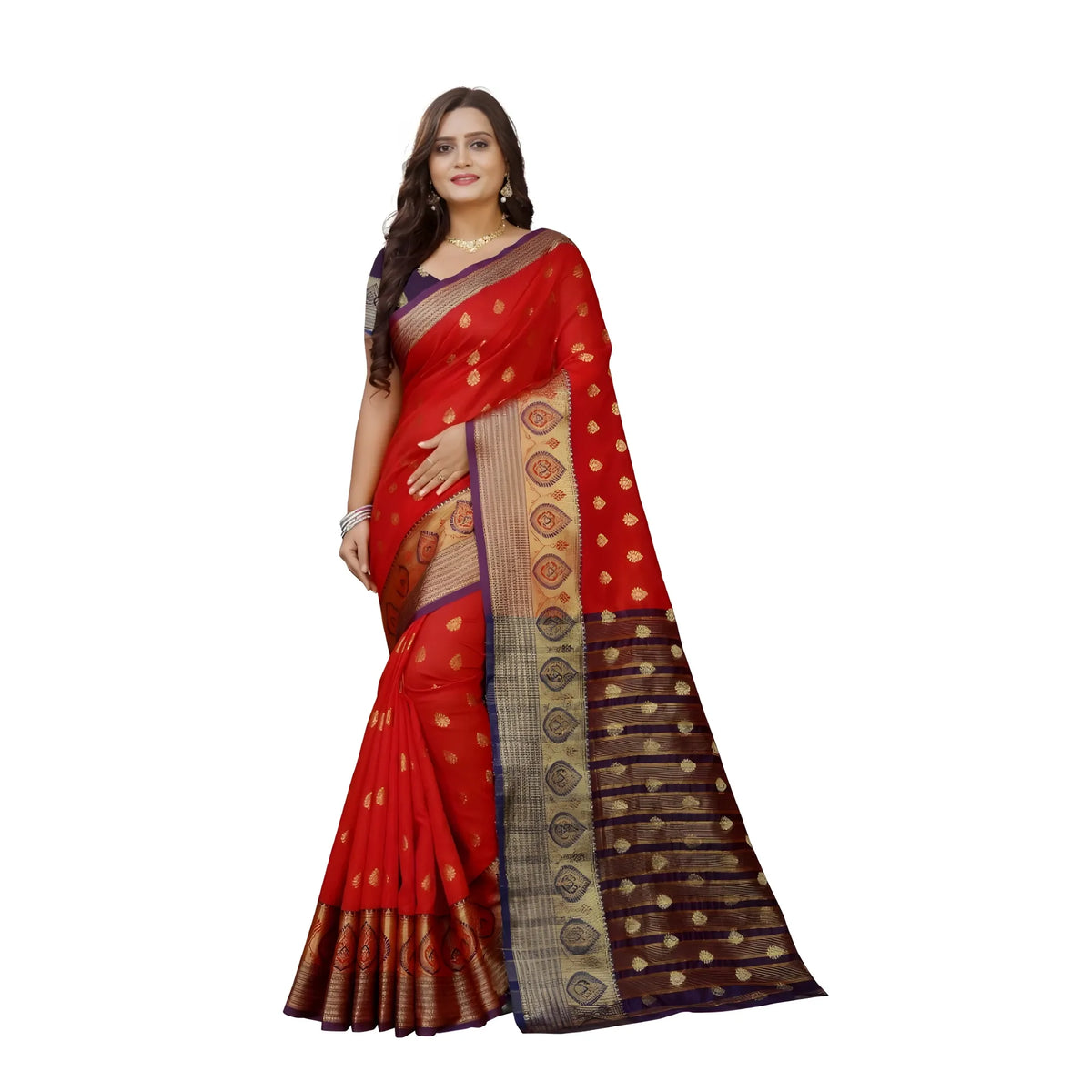 Women's Silk Blend Woven Saree With Unstitched Blouse 5.5mtr (purple Red) | Women Signature Collection
