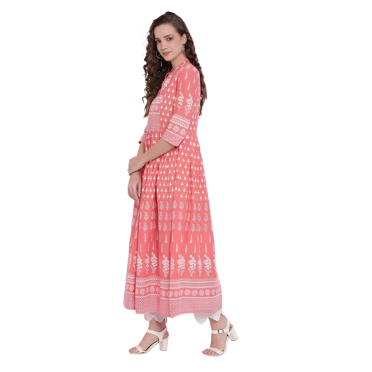 Women's Cotton Printed Regular Kurti (peach, Cotton) | Women Signature Collection