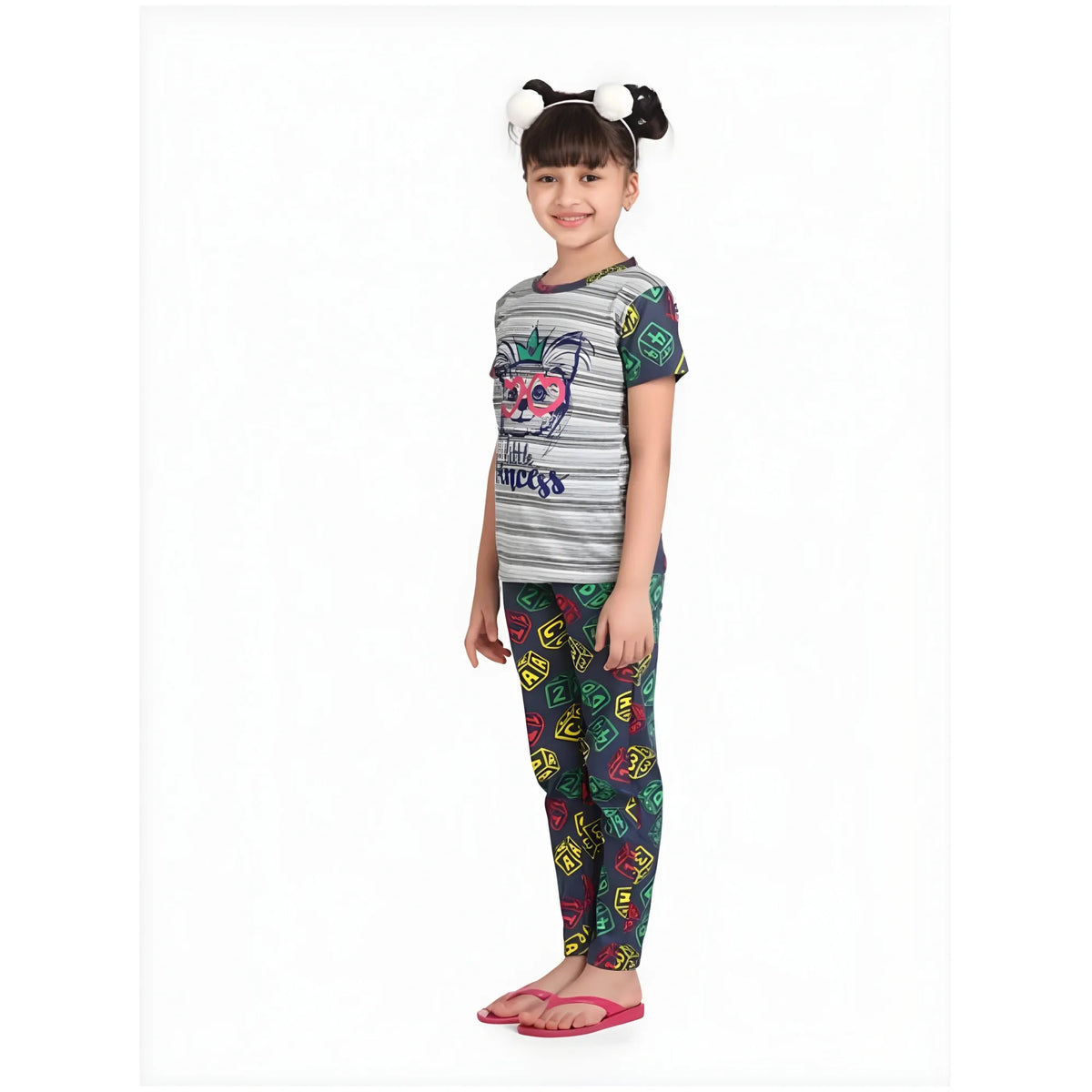 Girl's Cotton Hosiery Printed Night Suit Set (grey Green) | Kids Signature Collection