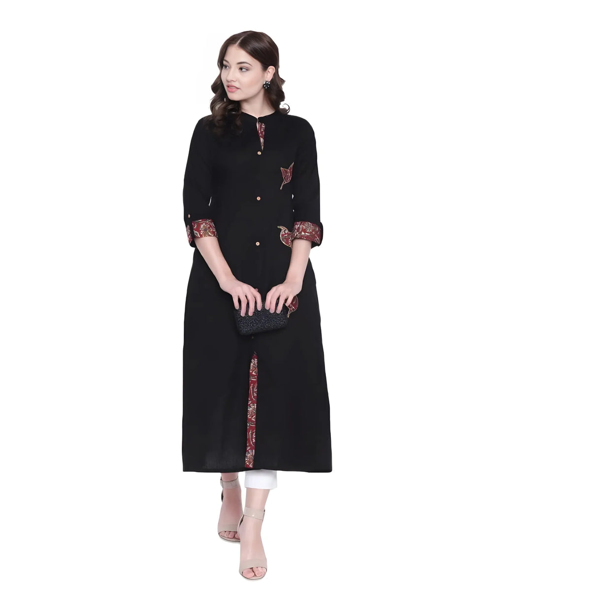 Women's Khadi Printed A Line Kurti (black, Khadi) | Women Signature Collection