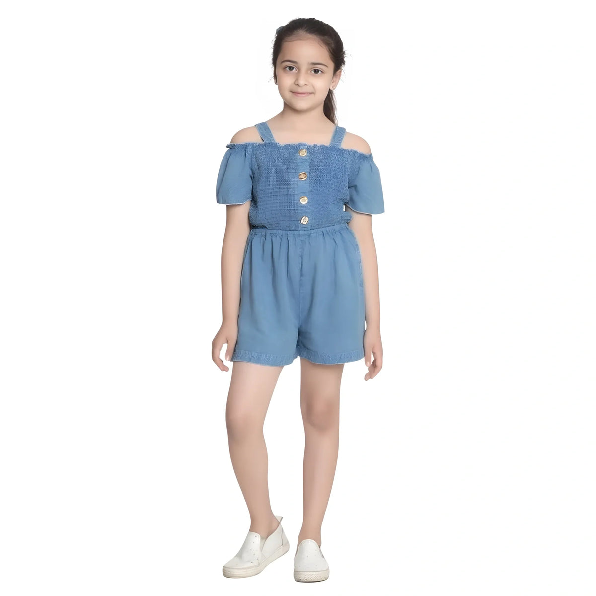 Girl's Rayon Solid Sleeveless Jumpsuit (blue) | Kids Signature Collection