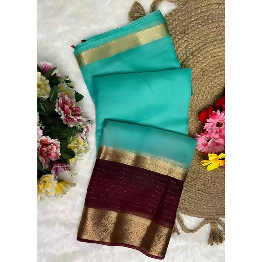 Azure Naomi Khadi Saree with Unstitched Blouse 5.5 m