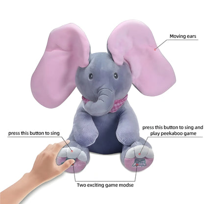 Rose Essential Wool Peek-a-Boo Musical Elephant Plush Toy