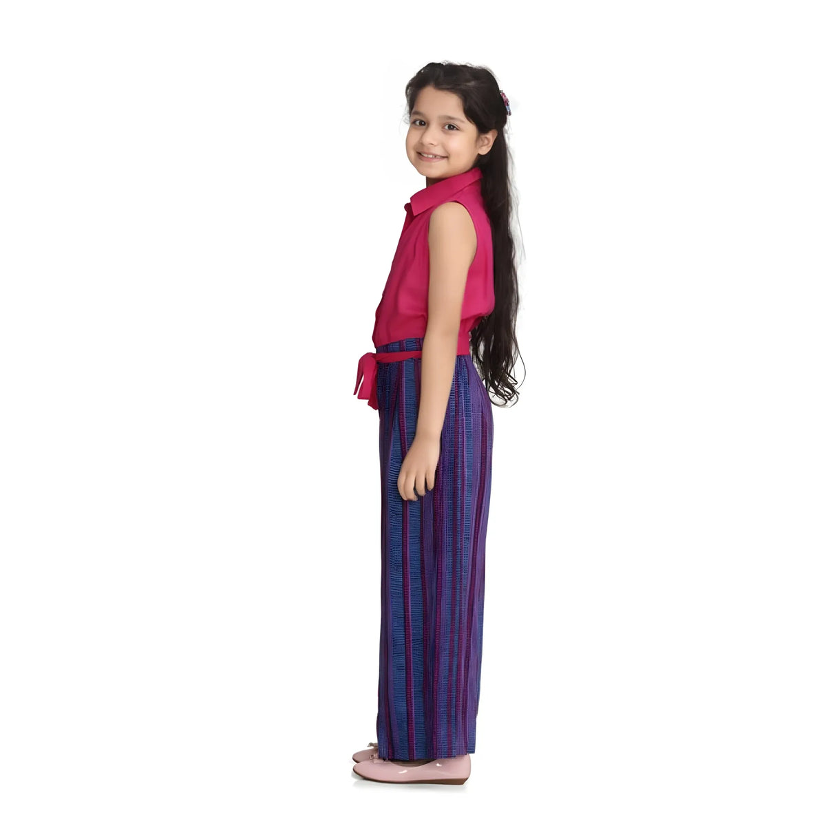 Girl's Rayon Colour Block Sleeveless Jumpsuit (pink Blue) | Kids Signature Collection
