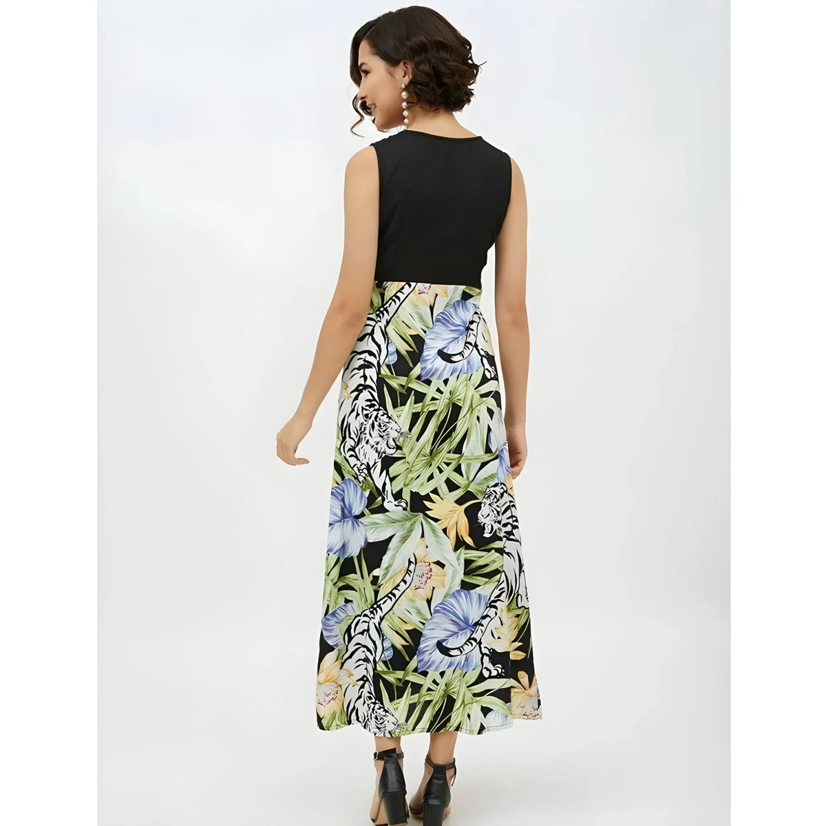 Women's Rayon Floral Sleeveless Calf Length Dress (multicolor) | Women Signature Collection