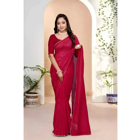 Blush Saira Vichitra Silk Striped Saree with Unstitched Blouse 5.5 m