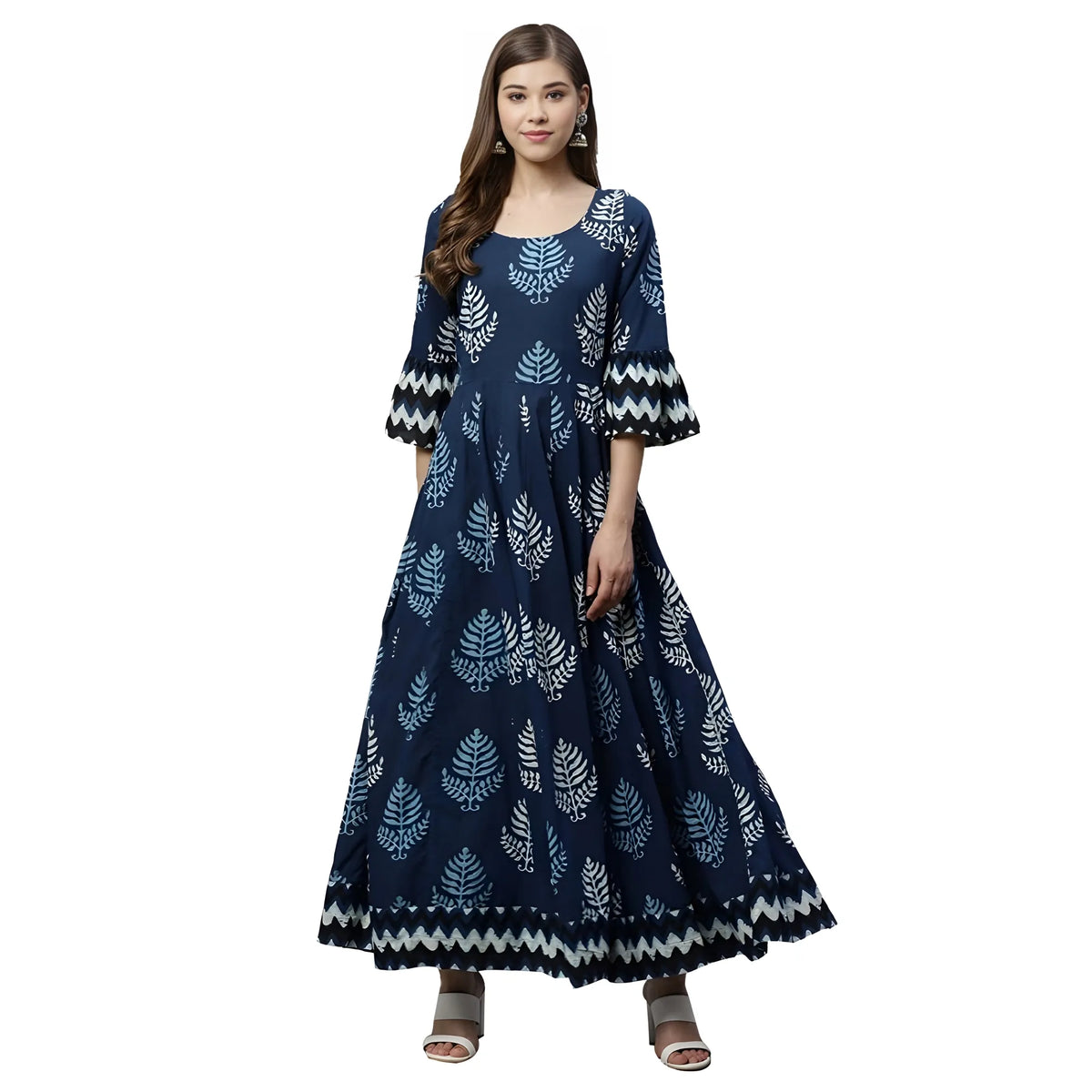 Women's Cotton Printed Regular Kurti (blue, Cotton ) | Women Signature Collection