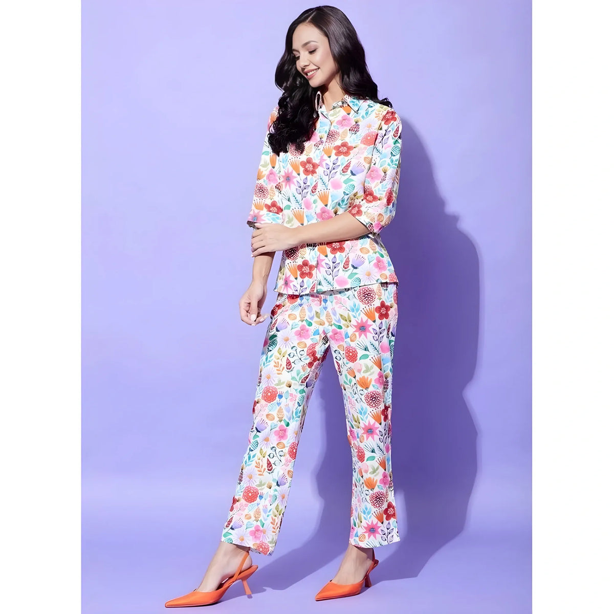 Women's Polyester Floral 3 4th Sleeve Co Ord Set (multicolor) | Women Signature Collection