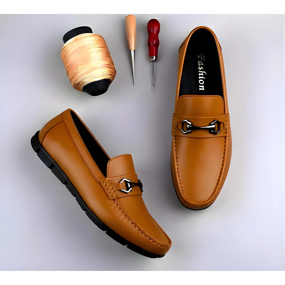 Camel Men's Synthetic Leather Solid Slip-On Casual Loafers With Metal Bit