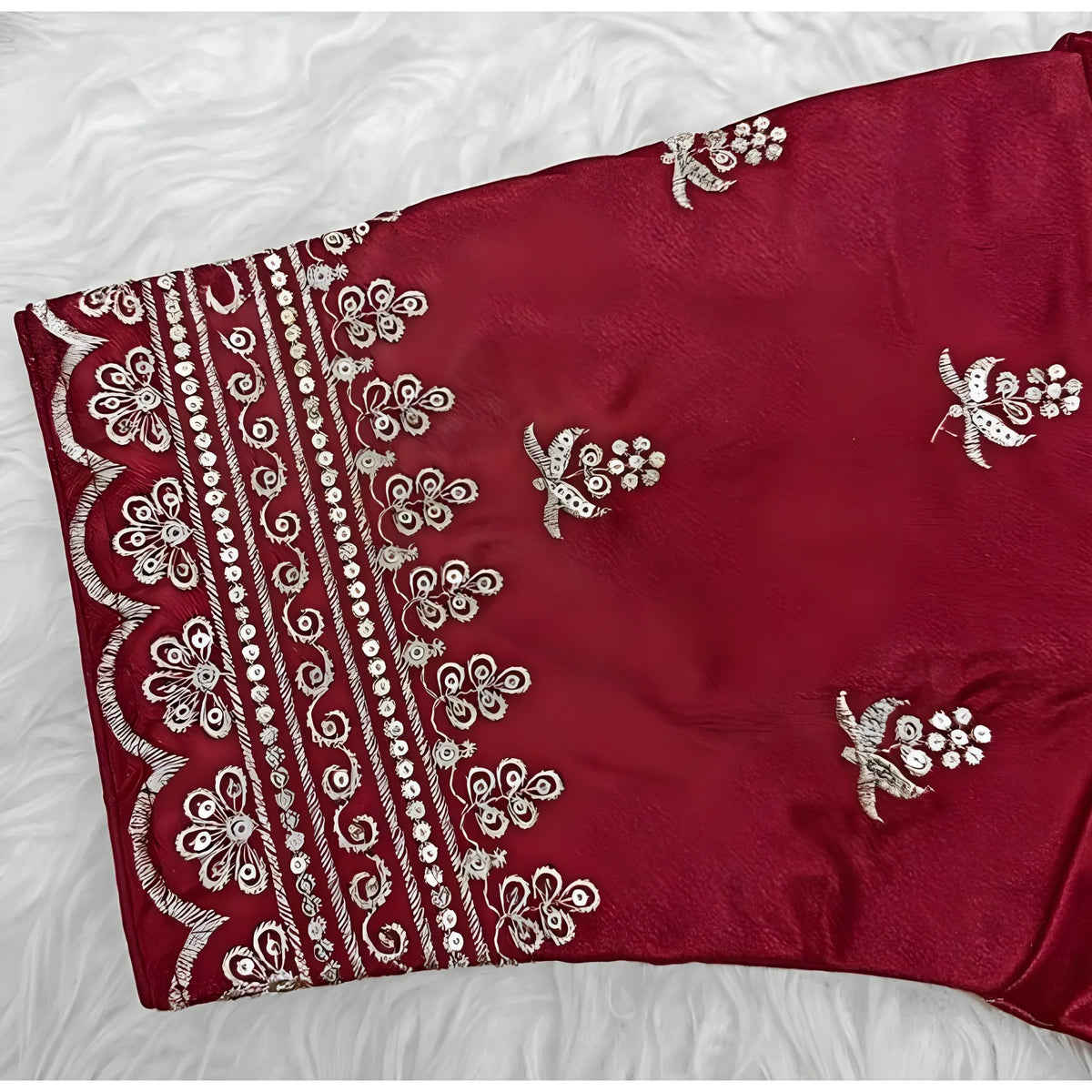 Garnet Women's Satin Embroidered Half sleeve V-Neck Padded Readymade Blouse