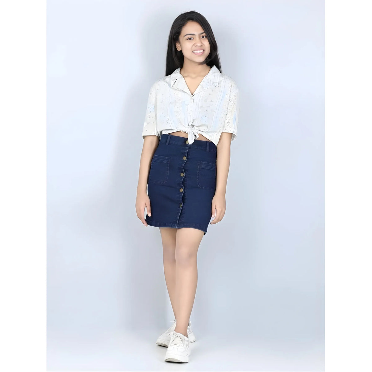 Girl's Denim Solid Buttoned Skirt (navy Blue) | Kids Signature Collection