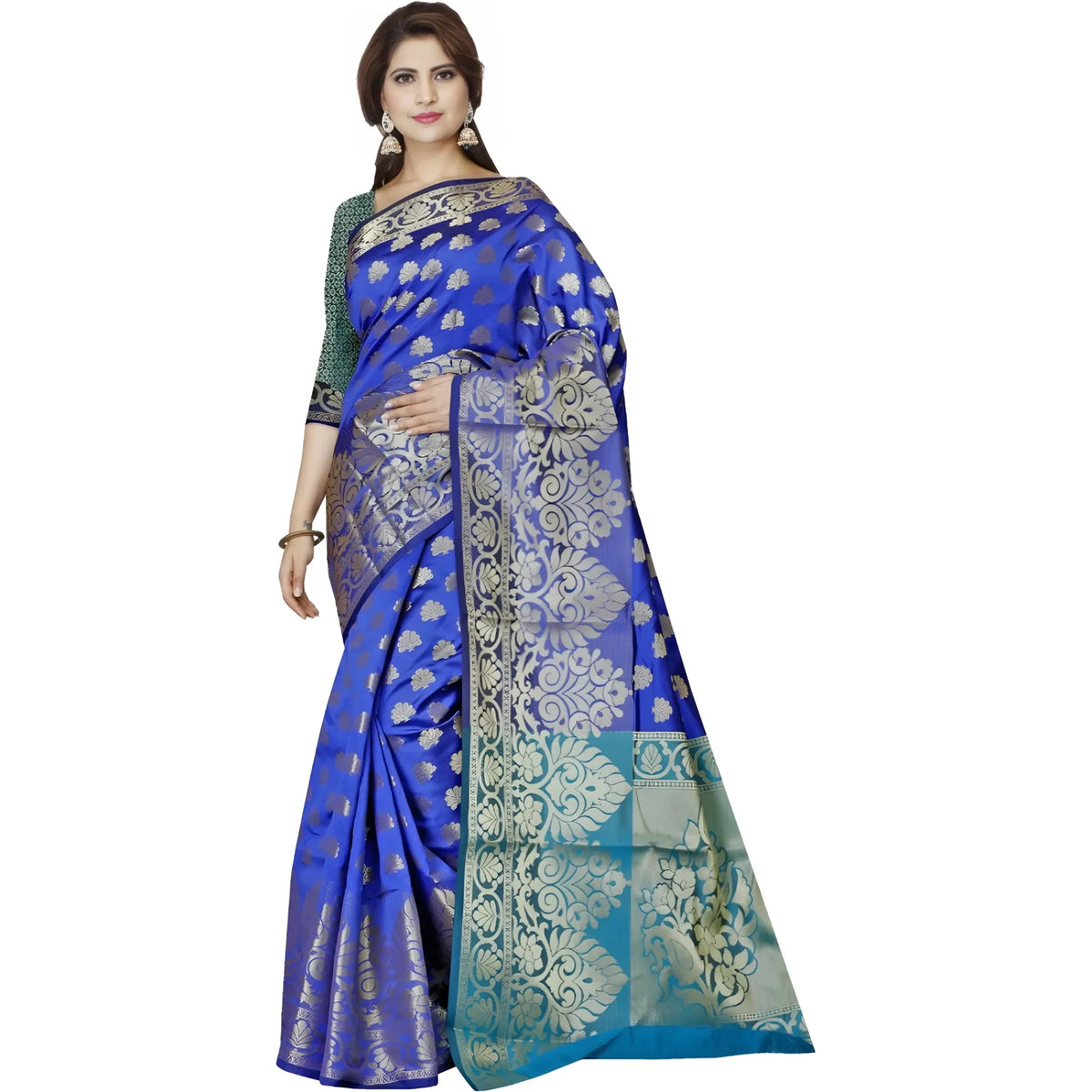 Women's Jacquard Woven Saree With Unstitched Blouse 5.5mtr (dark Blue) | Women Signature Collection