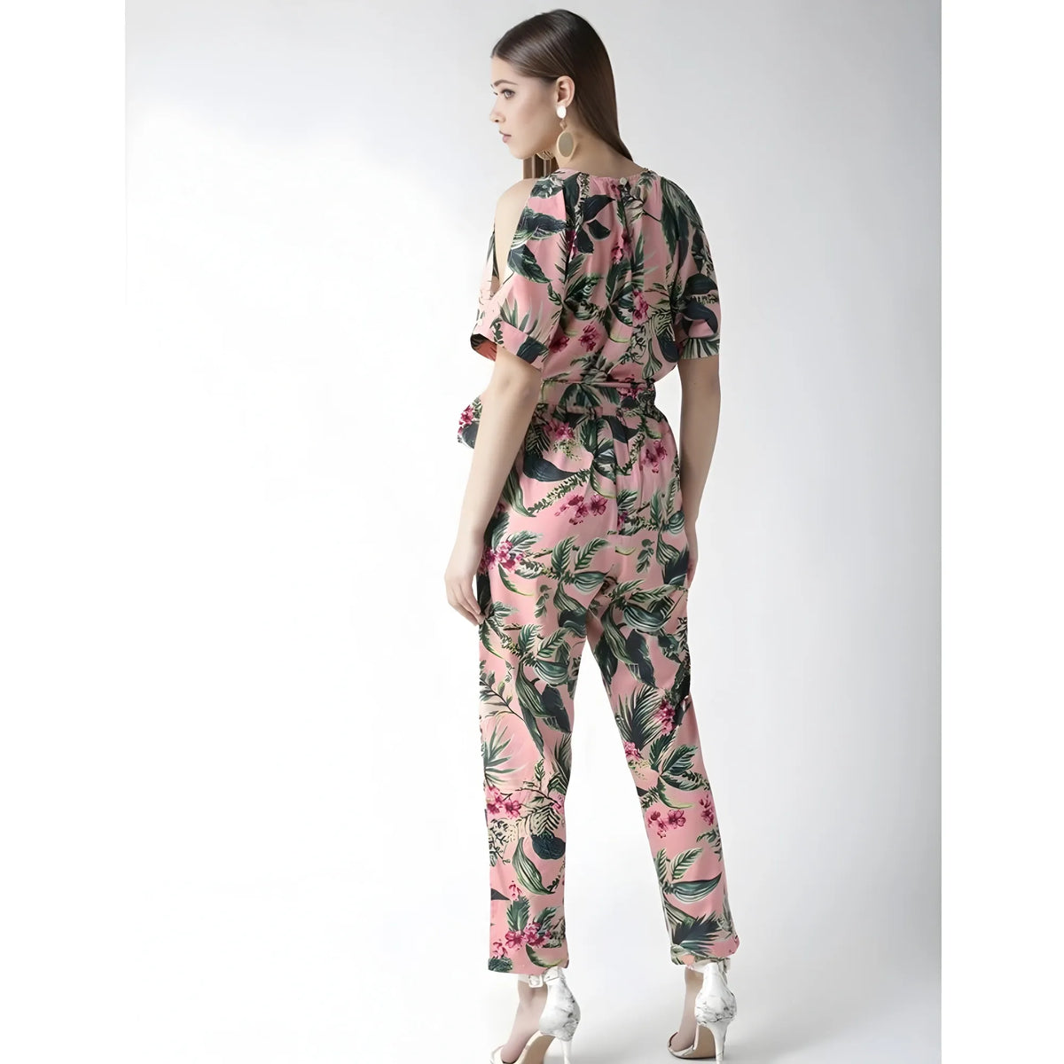 Women's Polyester Floral Half Sleeve Jumpsuit (pink) | Women Signature Collection