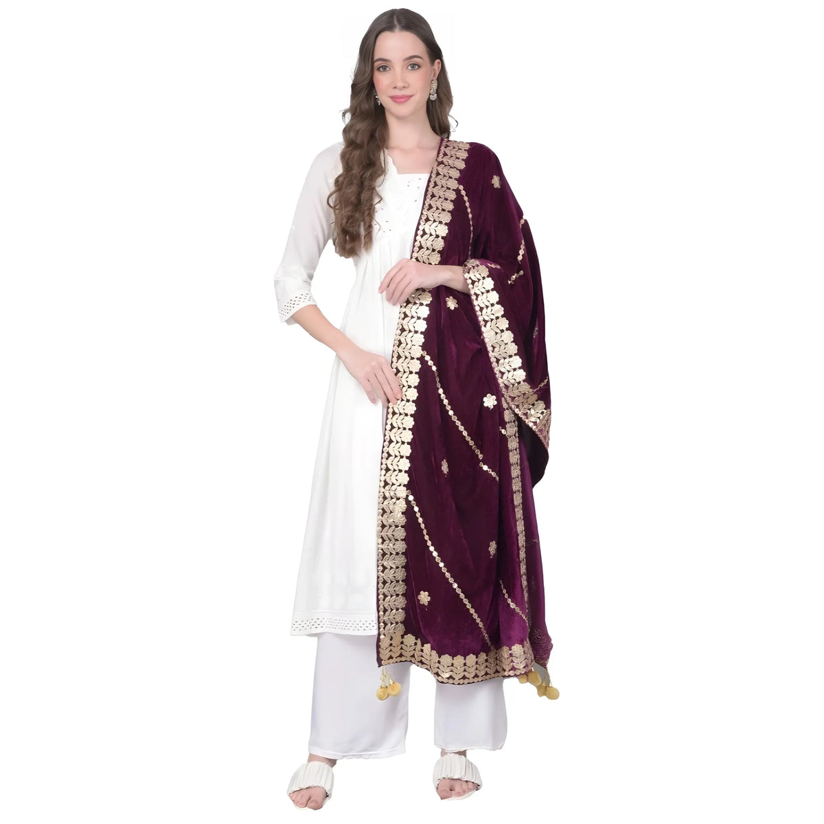 Women's Velvet Gotta Patti Dupatta (wine, Length: 2.25 To 2.50 Mtr) | Women Signature Collection