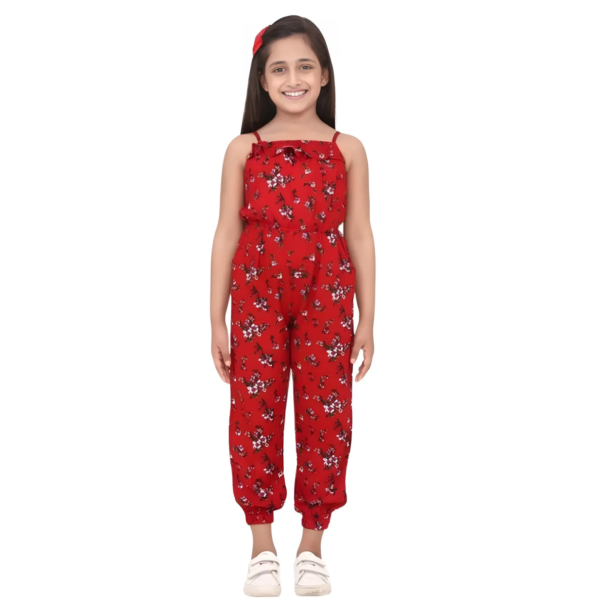 Girl's Rayon Floral Sleeveless Jumpsuit (red) | Kids Signature Collection
