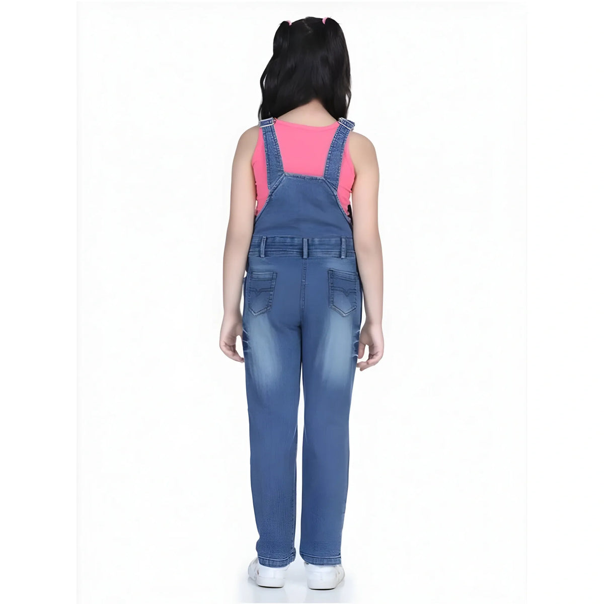 Girl's Denim Washed Buttoned Dungaree (blue) | Kids Signature Collection