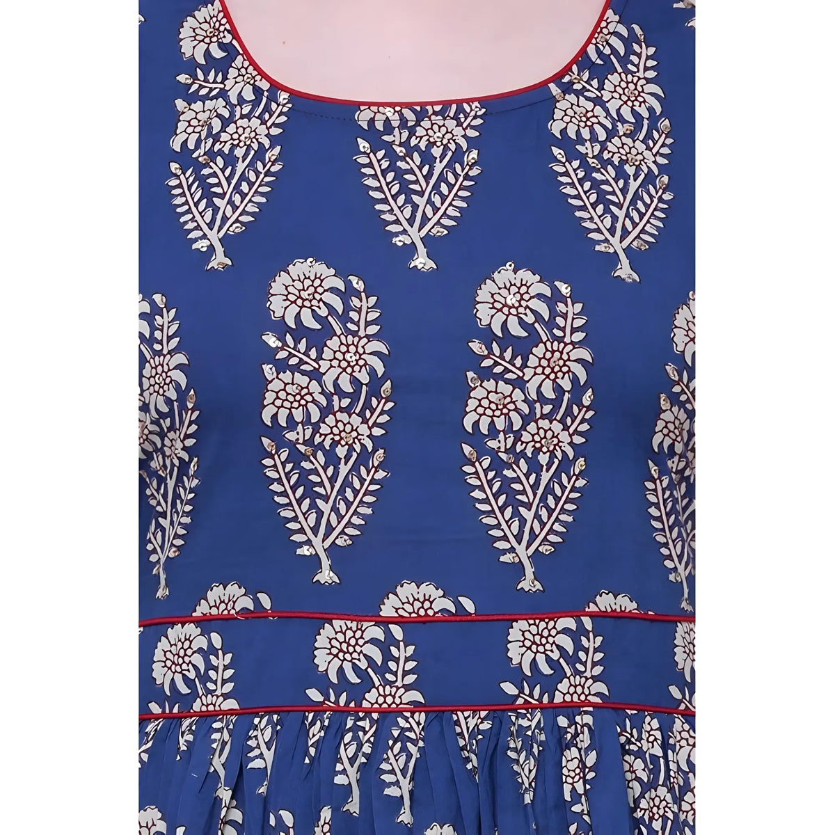 Women's Cotton Printed Anarkali Kurti (blue, Cotton) | Women Signature Collection