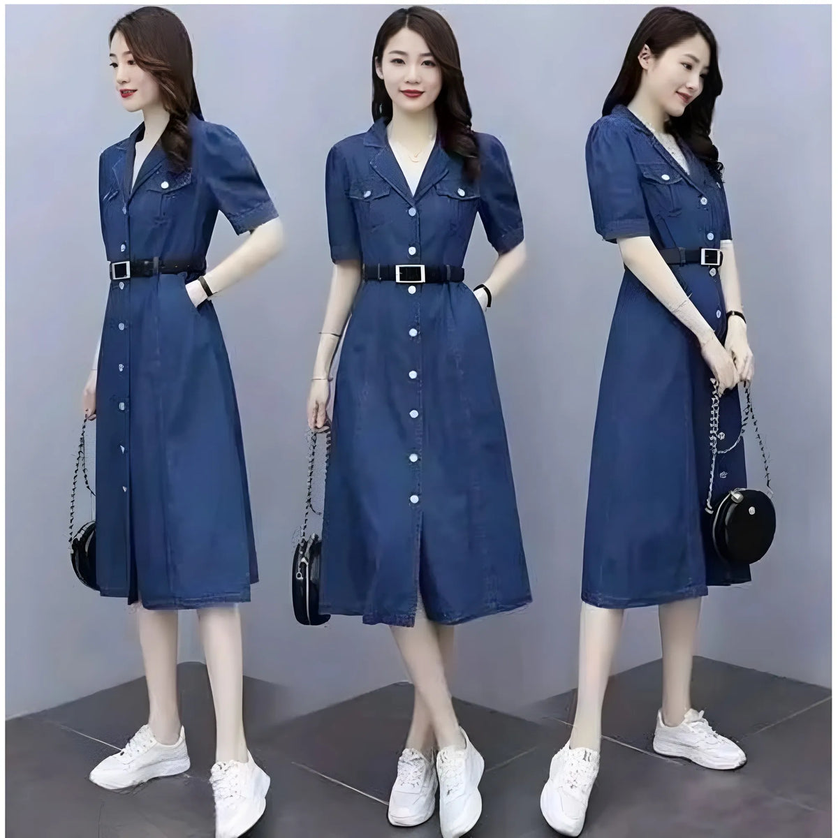 Women's Casual Denim Half Sleeves Dress (blue) | Women Signature Collection