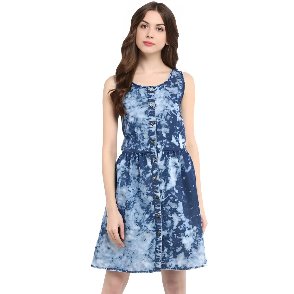 Women's Denim Tie &amp; Dye Sleeveless Above Knee Dress (blue) | Women Signature Collection